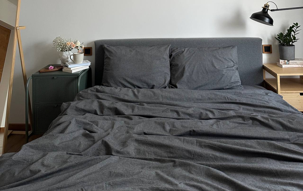 КПБ 2 сп с простыней на рез. 140х200 ВАРЕНЫЙ ХЛОПОК "Графит меланж"