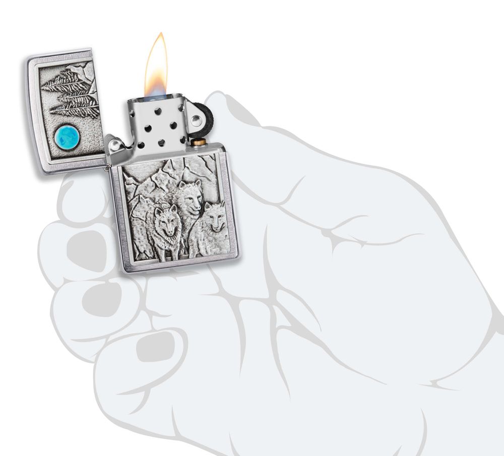 Зажигалка Zippo Wolf Design с покрытием Brushed Chrome (49295)