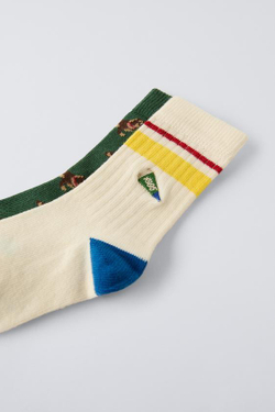 ZARA НАБОР ИЗ ДВУХ ПАР НОСКОВ С ПРИНТОМ, ЗЕЛЕНЫЙ