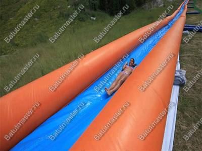 Водная горка с надувным дном, на подкачке ТУРБО "Резвость" с бассейном, 100*2*0.5 м.
