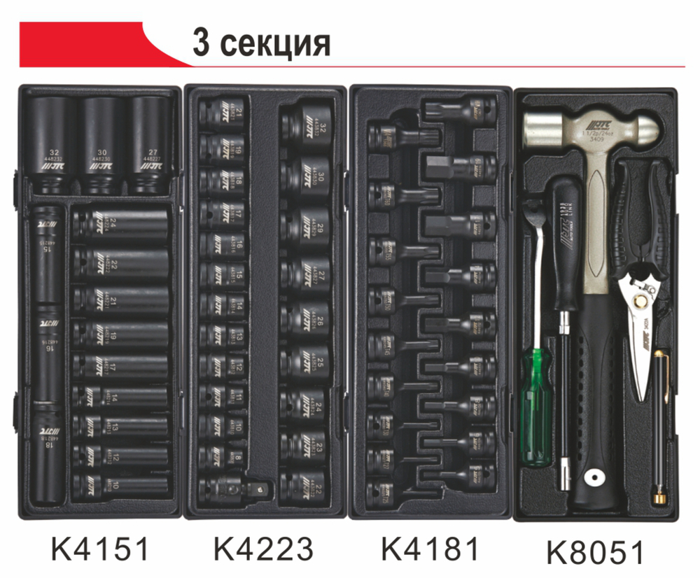 Тележка инструментальная 7 секций (JTC-5021) с набором инструментов 344 предмета JTC