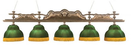 Лампа Император Голд 5пл. ясень (Экс.4,бархат зеленый,бахрома желтая,фурнитура золото)