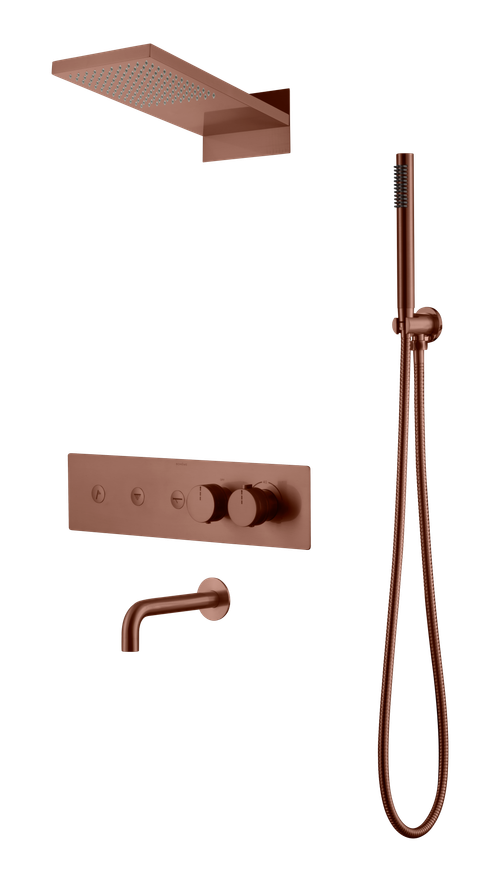 Встроенная душевая система FUSION с термостатом, трехпозиционная Brushed Bronze с изливом