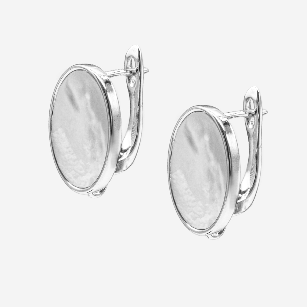 Швензы "Зеркальце" с натуральным перламутром 15,6*11,8мм, родирование