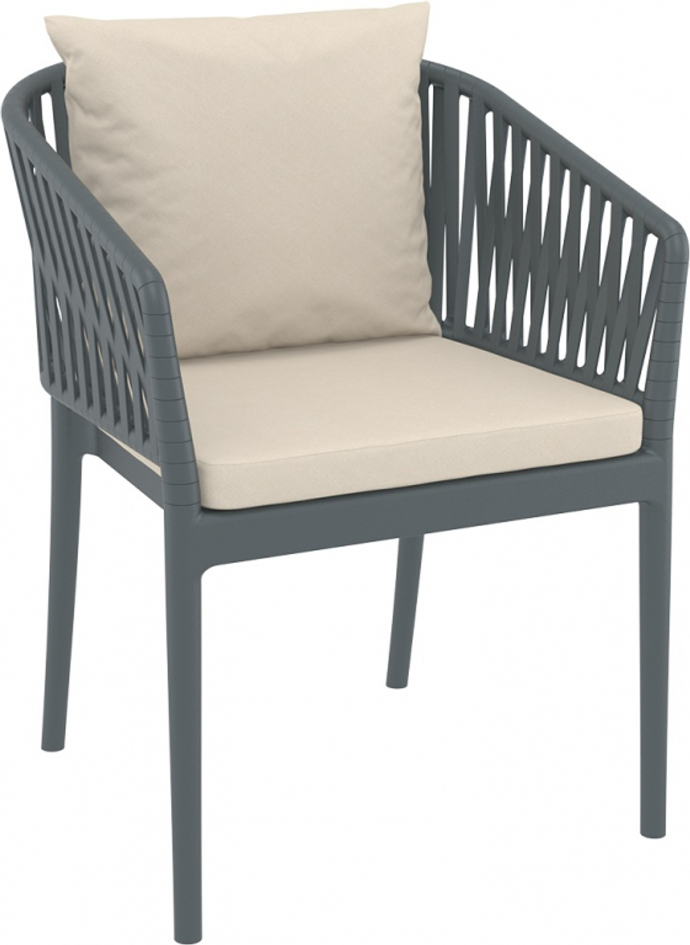 Кресло пластиковое с подушками Siesta Contract Portofino, темно-серый, бежевый