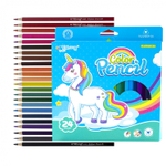 Карандаши цветные Yalong 24 цв., "Единорог" деревянные, трехгранные, заточнные, грифель 3.0 мм, картон. уп., европодвес