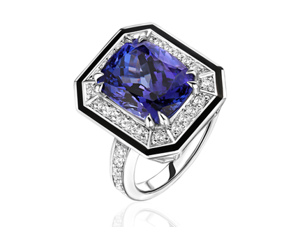 Кольцо с танзанитом и черной эмалью