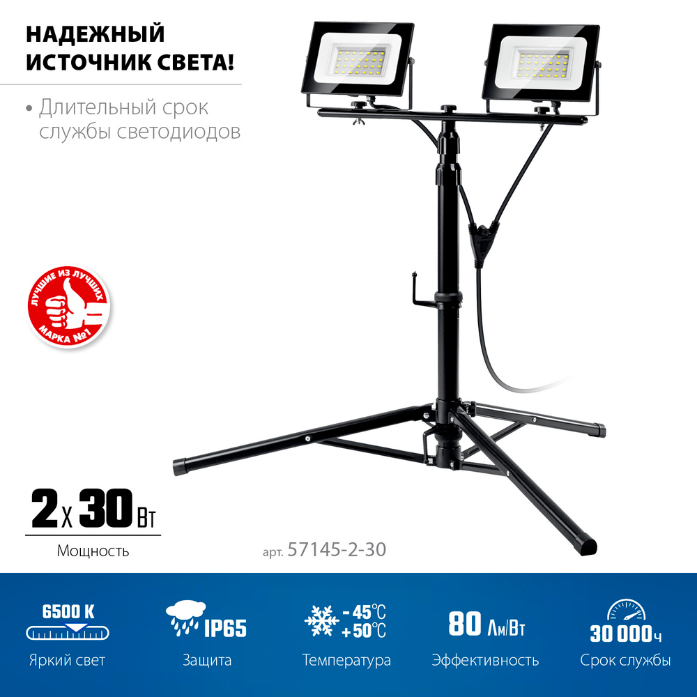 57145-2-30 Прожекторы светодиодные 2х30 Вт на телескопическом штативе 1.6 м