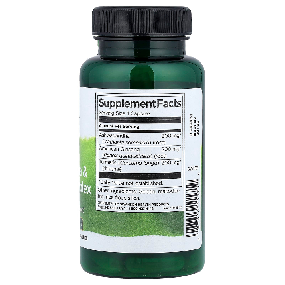 Swanson Vitamins, Куркума, комплекс ашваганды и женьшеня, 60 капсул