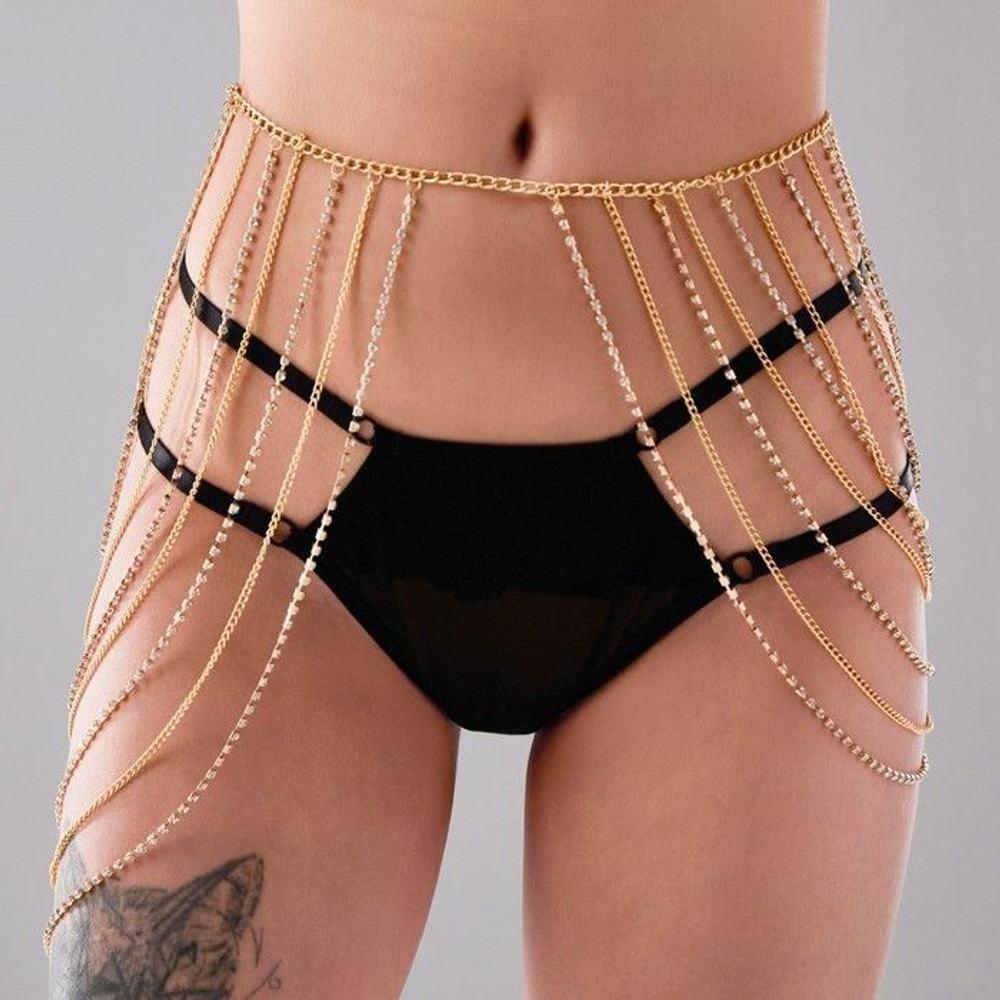 Оригинальное золотистое украшение на талию со стразами (Размер: S-M) (Цвет: золотистый)