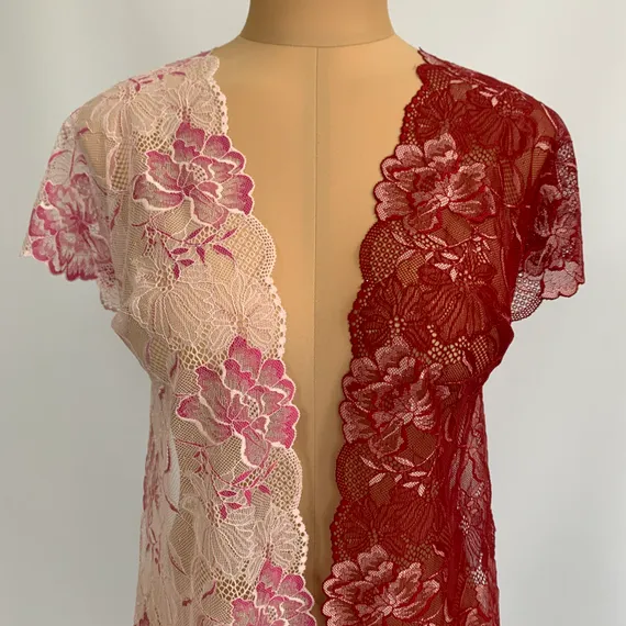 Кружево эластичное бордо/цветы 21 см