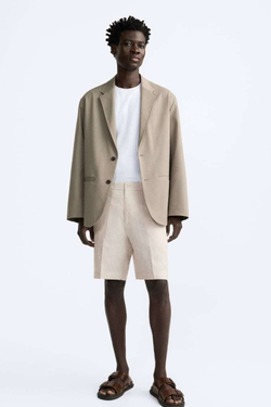 ZARA ШОРТЫ ИЗ 100% ЛЬНА, СВЕТЛО-БЕЖЕВЫЙ