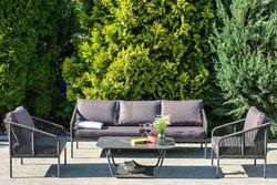 "Канны" лаунж-зона 5-местная плетеная из роупа (веревки), цвет темно-серый