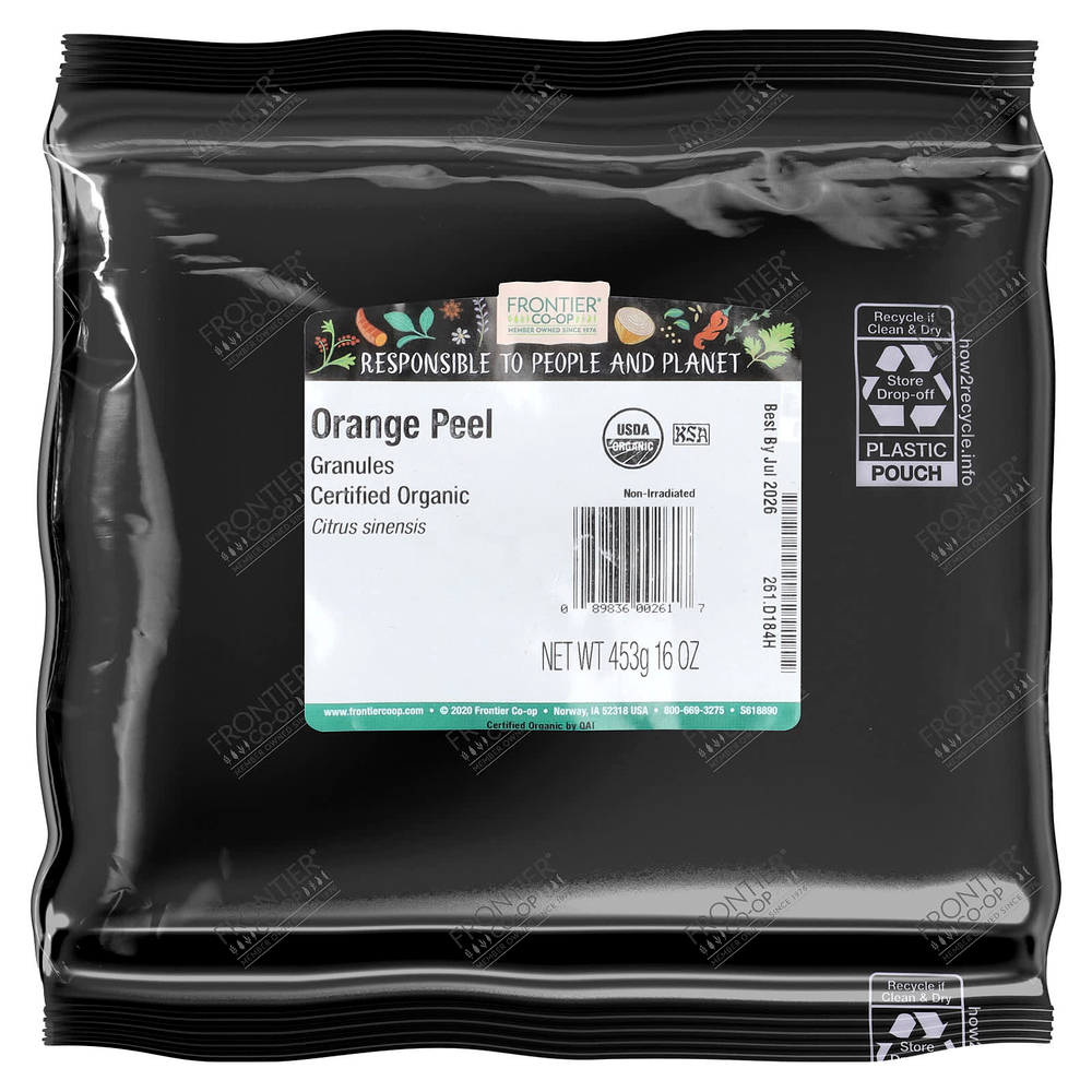 Frontier Co-op, Органическая апельсиновая цедра, гранулы, 453 г (16 унций)