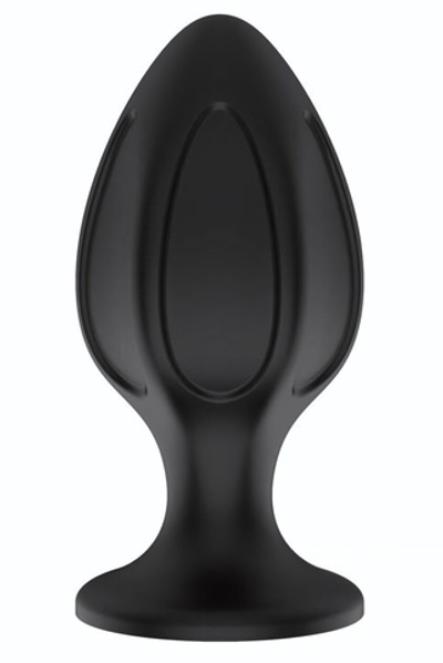 Черная средняя силиконовая анальная пробка с вертикальными бороздками (Цвет: черный)