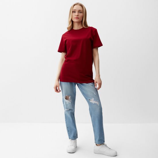 Купить женскую футболку из хлопка цвет бордовый недорого