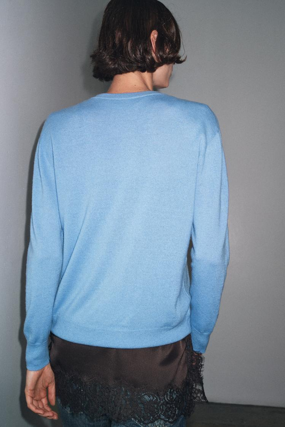 ZARA СВИТЕР ИЗ 100% ЭКСТРАМЯГКОЙ ШЕРСТИ, ВЫЦВЕТШИЙ СИНИЙ