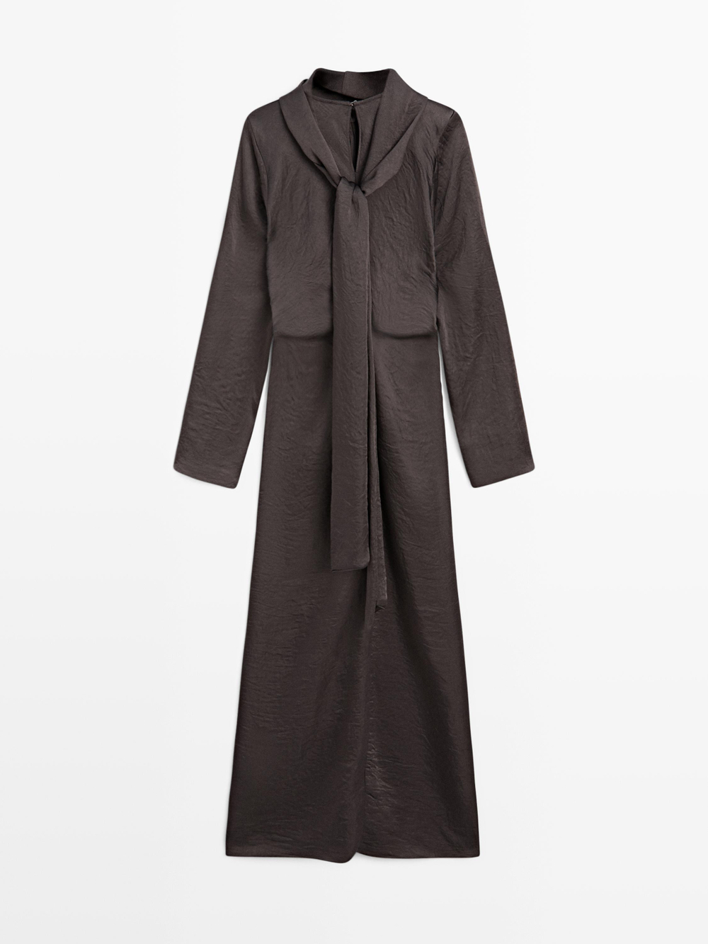 Massimo Dutti Платье со шнуровкой и струящейся юбкой - STUDIO, коричневый