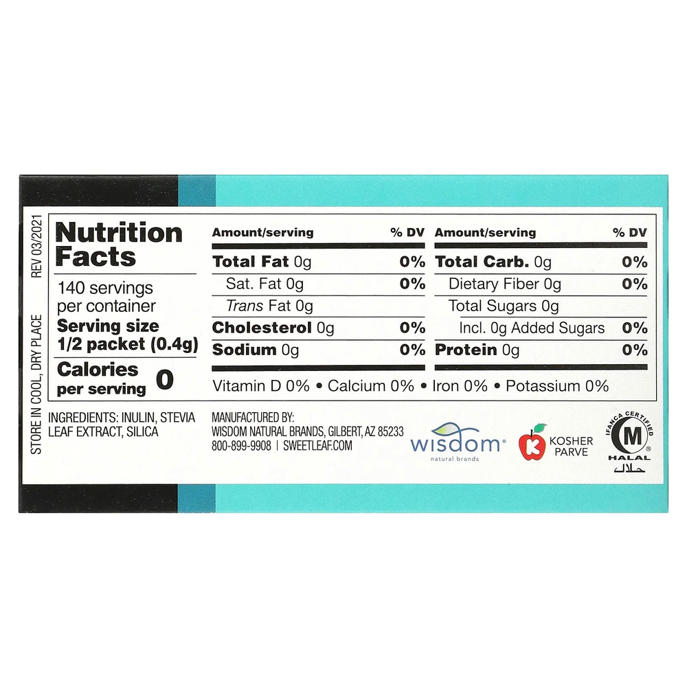 SweetLeaf Stevia, Подсластитель на основе стевии, 70 пакетиков по 0,8 г (0,028 унции)
