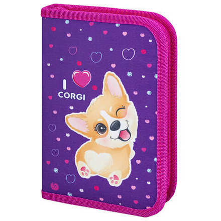 Пенал BRAUBERG, 1 отделение, полиэстер, 21х14 см, "I love corgi"