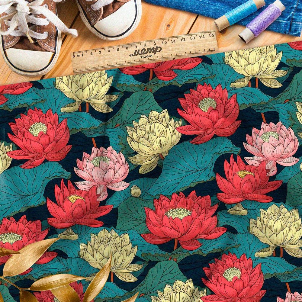 Ткань Ниагара Софт ночная флоральная мелодия