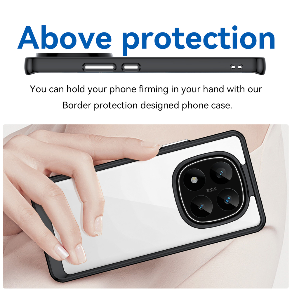 Усиленный чехол для Xiaomi Redmi Note 14 Pro+, увеличенные защитные свойства, мягкий отклик кнопок, боковые рамки черного цвета