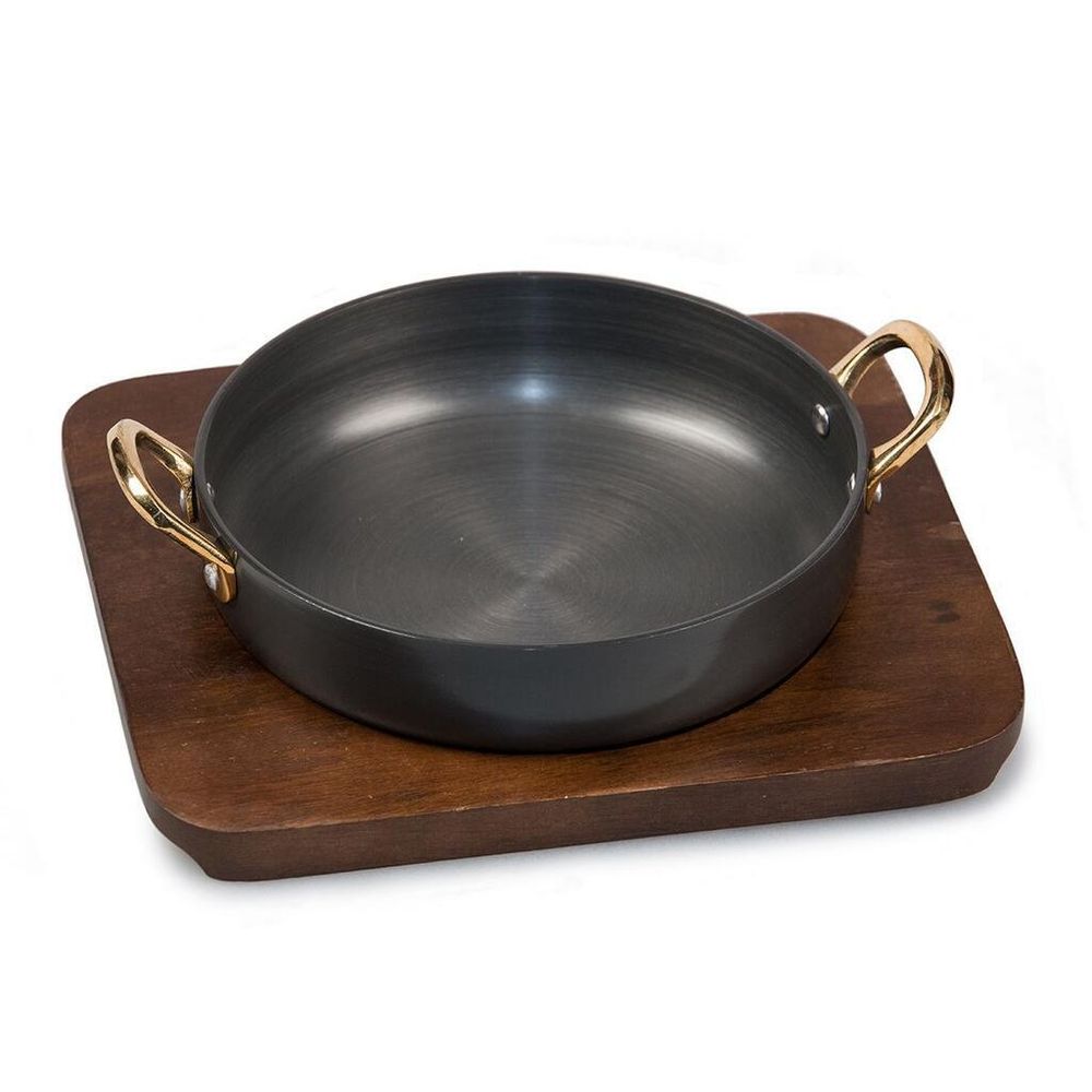 Сковорода для подачи на дерев. подст. 17,4 см 750 мл круглая алюм. с анод. покр. 2 ручки P.L.