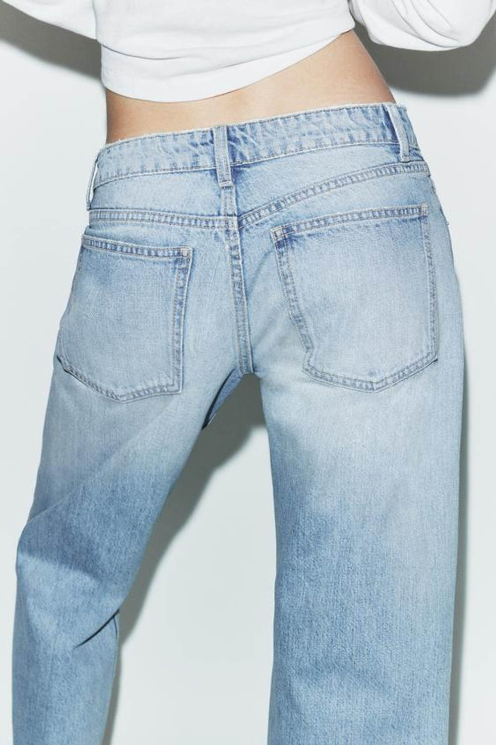 ZARA УКОРОЧЕННЫЕ ДЖИНСЫ TRF WIDE-LEG С НИЗКОЙ ПОСАДКОЙ, ГОЛУБОЙ