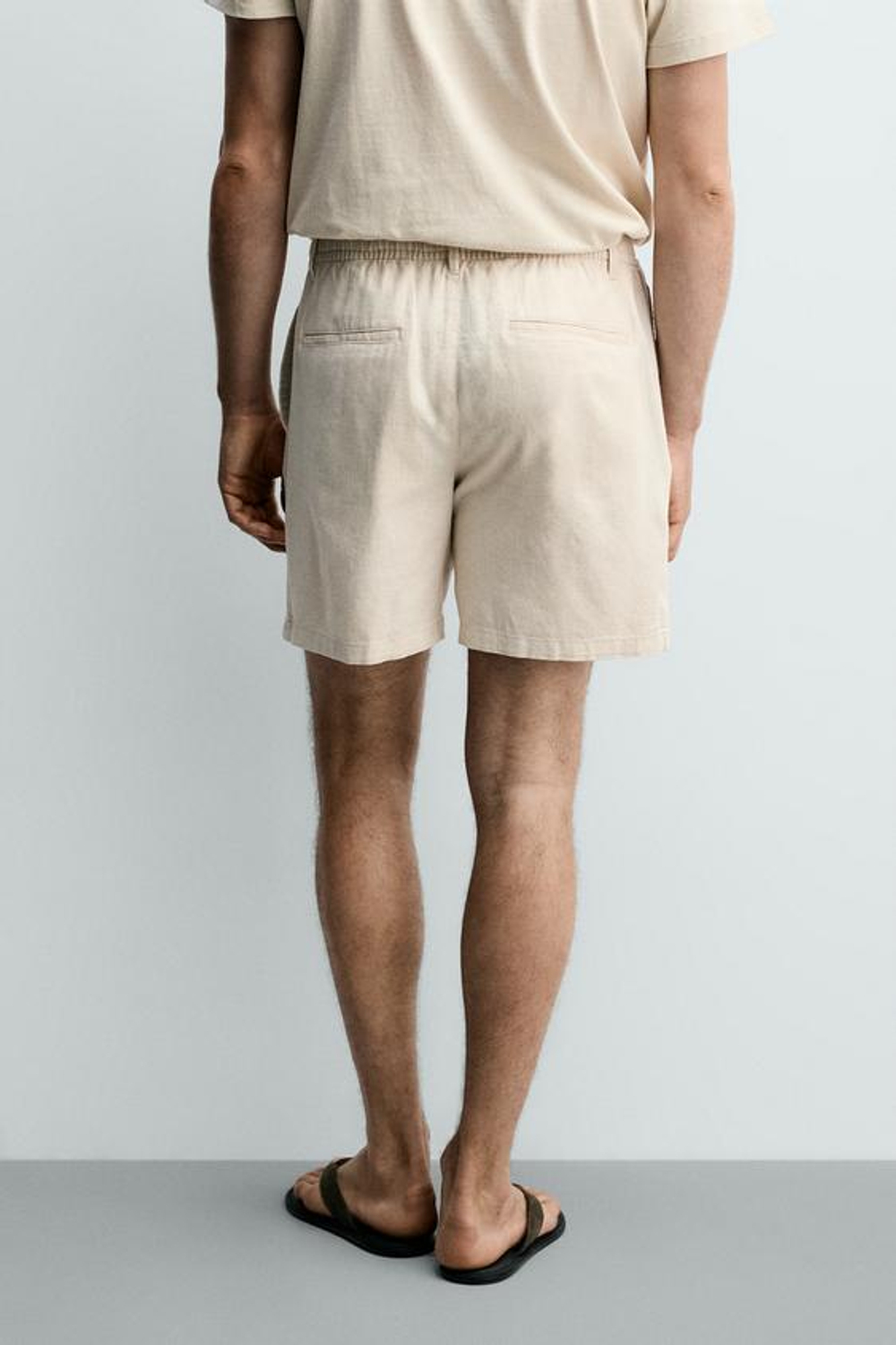 ZARA ШОРТЫ RELAXED FIT ИЗ ХЛОПКА И ЛЬНА, СВЕТЛО-БЕЖЕВЫЙ