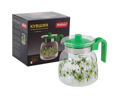 Кувшин 1200мл, жаропрочн.стекло, ручка пластик, Pentola-1200, зеленый, 910117 Mallony