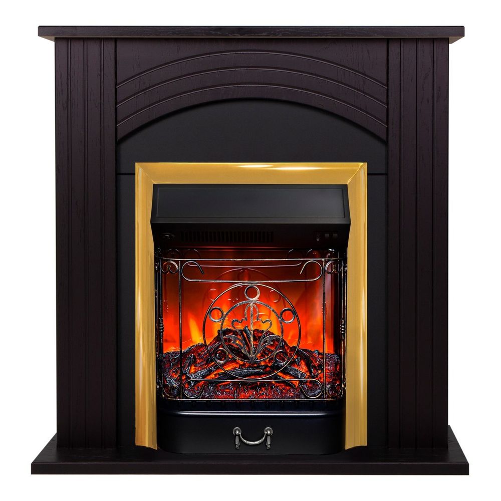 Электрокамин RealFlame Hanna STD DN орех с очагом Majestic Lux Brass