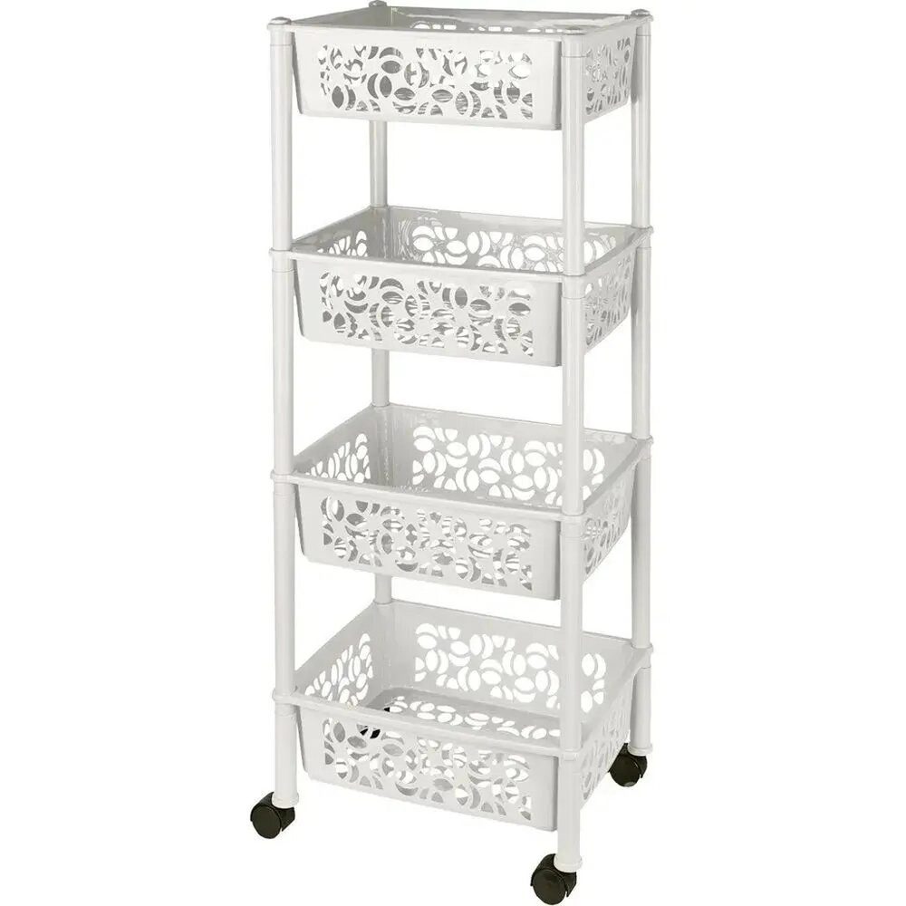 Этажерка Keeplex Light на колесиках четырехсекционная прямоугольная 37х19см белое облак