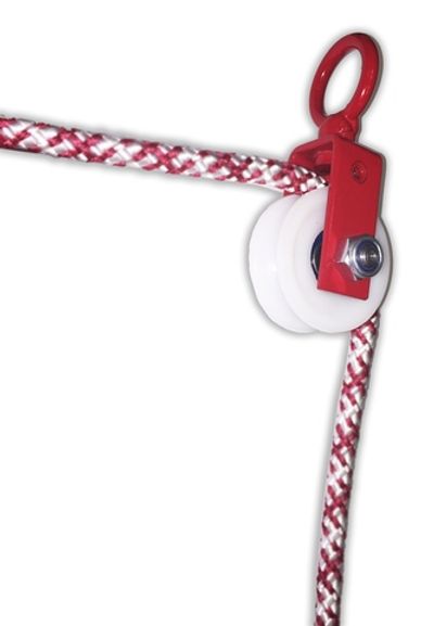 Страховочная система потолочная, стационарная - высота до 10м - комплект: блоки, фал, дёргалки