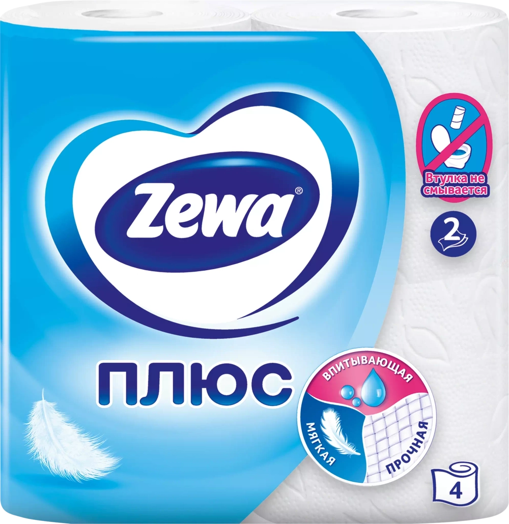 Туалетная бумага Zewa Плюс белая двухслойная 4 рул.