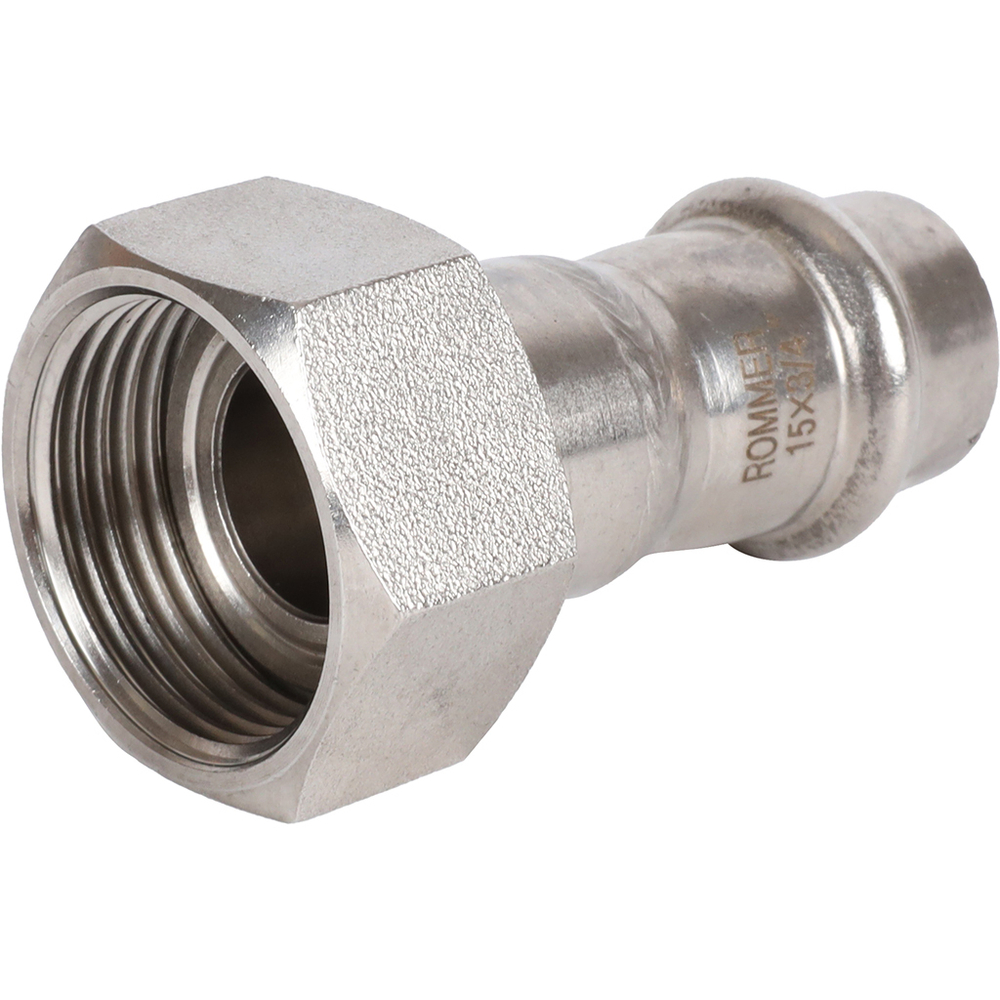 ROMMER Переходник с накидкой гайкой 15x3/4" из нержавеющей стали прессовой