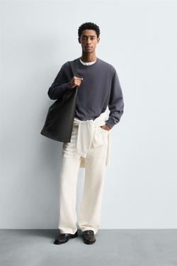 ZARA ТОЛСТОВКА SOFT С КРУГЛЫМ ВЫРЕЗОМ И ЭФФЕКТОМ ПОТЕРТОСТИ, ЛИНЯЛЫЙ СИНИЙ