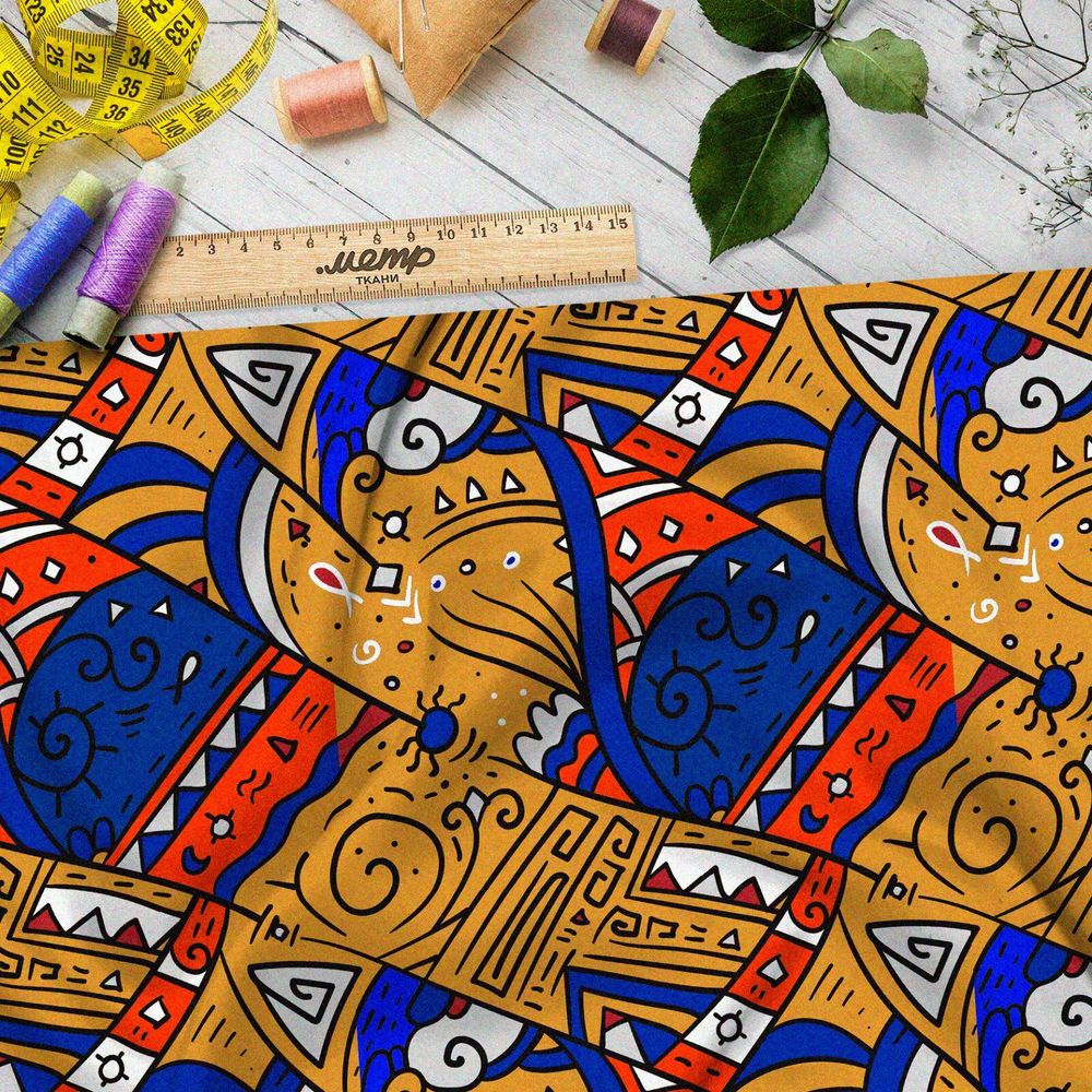 Ткань шелк Армани полосатые египетские узоры