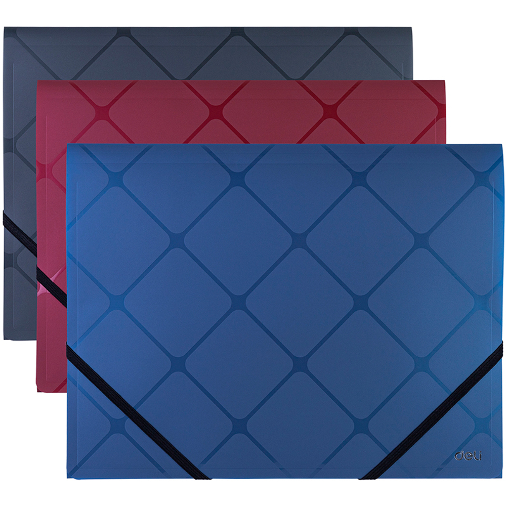 Папка на резинках DELI "Cube", A4 пластиковая, 450 мкм, ассорти