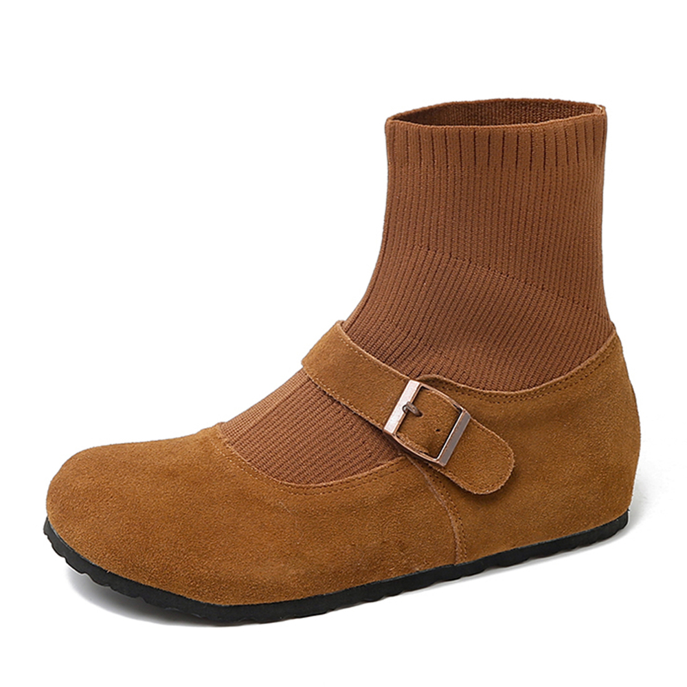 LELEYU PU Crew Stretch & Sock Boots Women"s