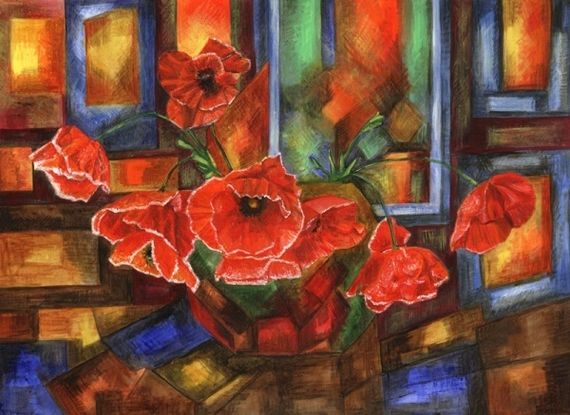 Витражные маки- алмазная картина