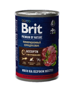 BRIT PREMIUM BY NATURE, Консервы с мясным ассорти и потрошками для собак всех пород, 410г, 5051137