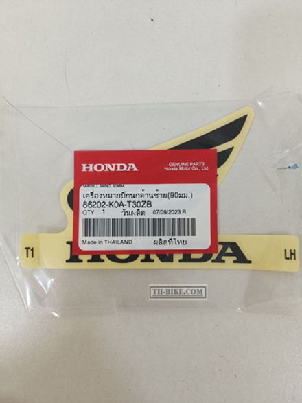 86202-K0A-T30ZB. MARK, L. WING (90MM) *TYPE1* (TYPE1 ). HONDA