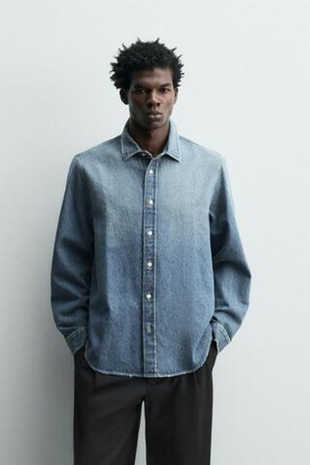 ZARA ДЖИНСОВАЯ РУБАШКА СВОБОДНОГО КРОЯ, ВЫЦВЕТШИЙ СИНИЙ