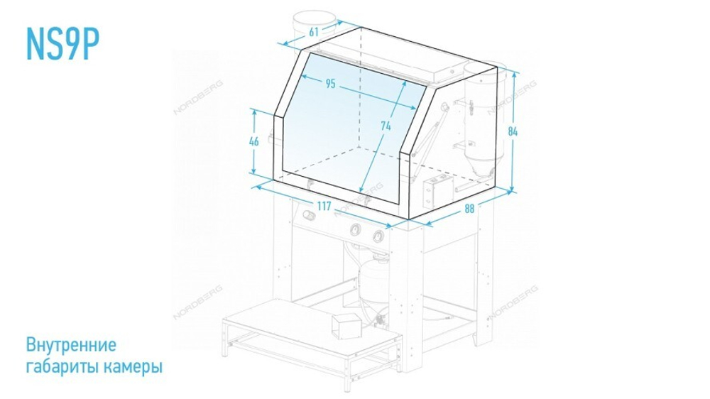 Пескоструйная камера NORDBERG NS9P с напорной системой подачи абразива