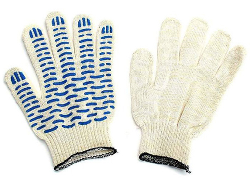 Перчатки х/б 5 нитей 10 кл. ПВХ Волна Белые (10шт/уп)(250шт/меш)