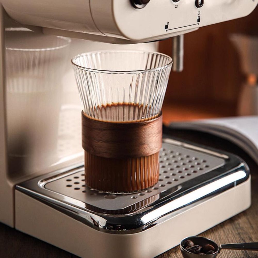 Чашка 280 мл кофейная без ручки Japanese Style Optical дерев. вставка Barista стекло Barbossa [1]