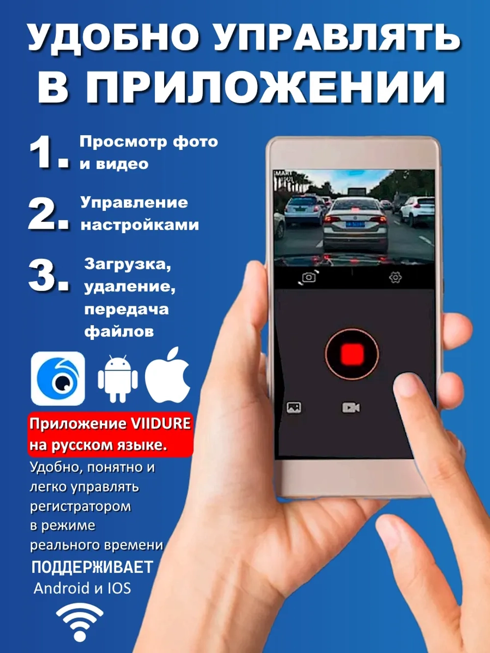 Видеорегистратор для автомобиля с двумя камерами с WiFi