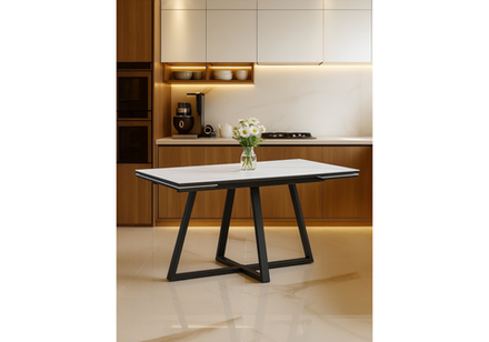 Керамический стол Woodville Памелла 120(180)х80 snow alpin, черный, ножки черные