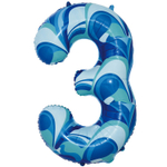 Шар Фольгированный Цифра 3 Мрамор голубой (Голубой)