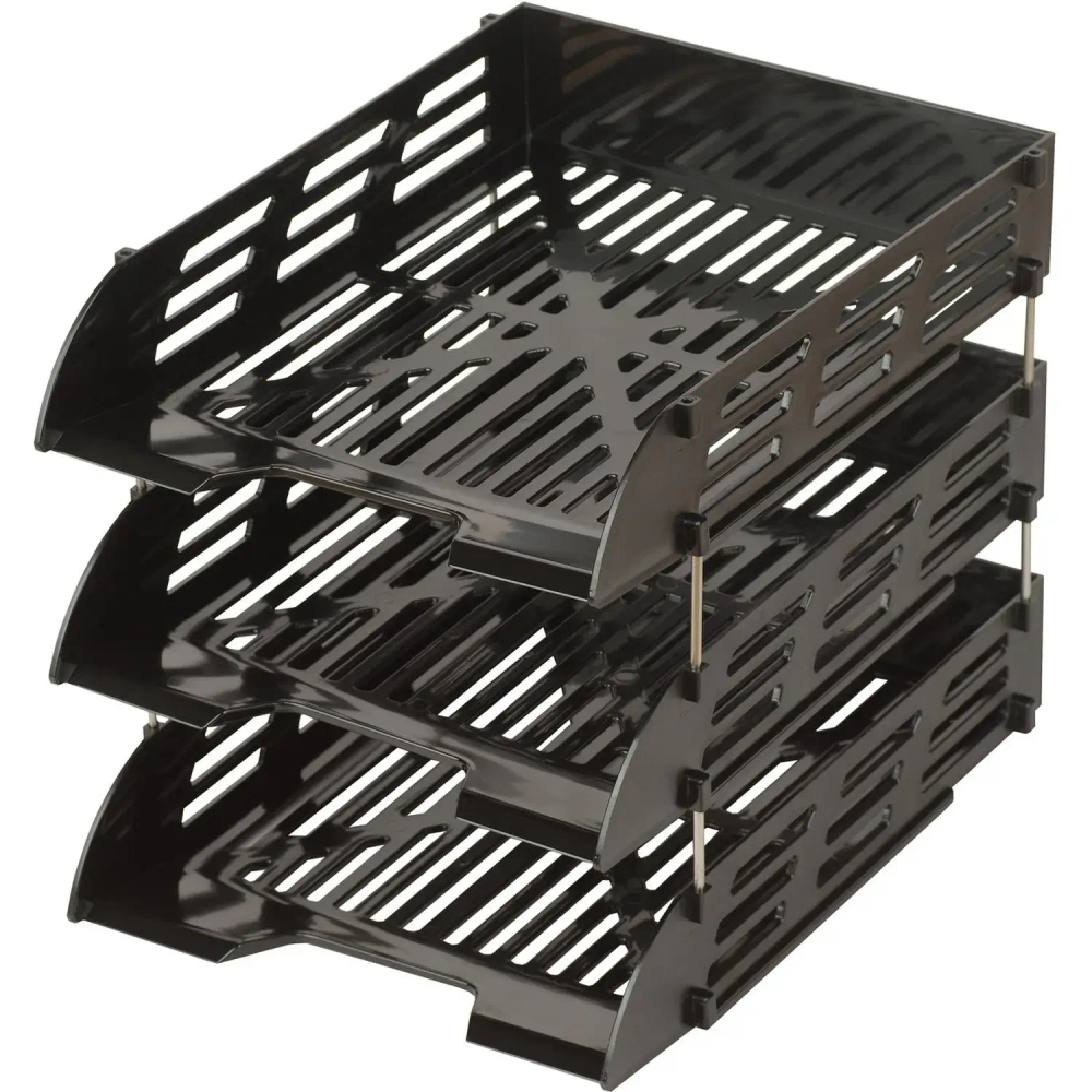 Лоток горизонтальный для бумаг Attache 3шт/наб на металл стерж черный